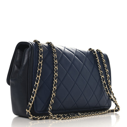 Chanel Calfskin Quilted Medium Graphic Flap Blue Black 3 of 10