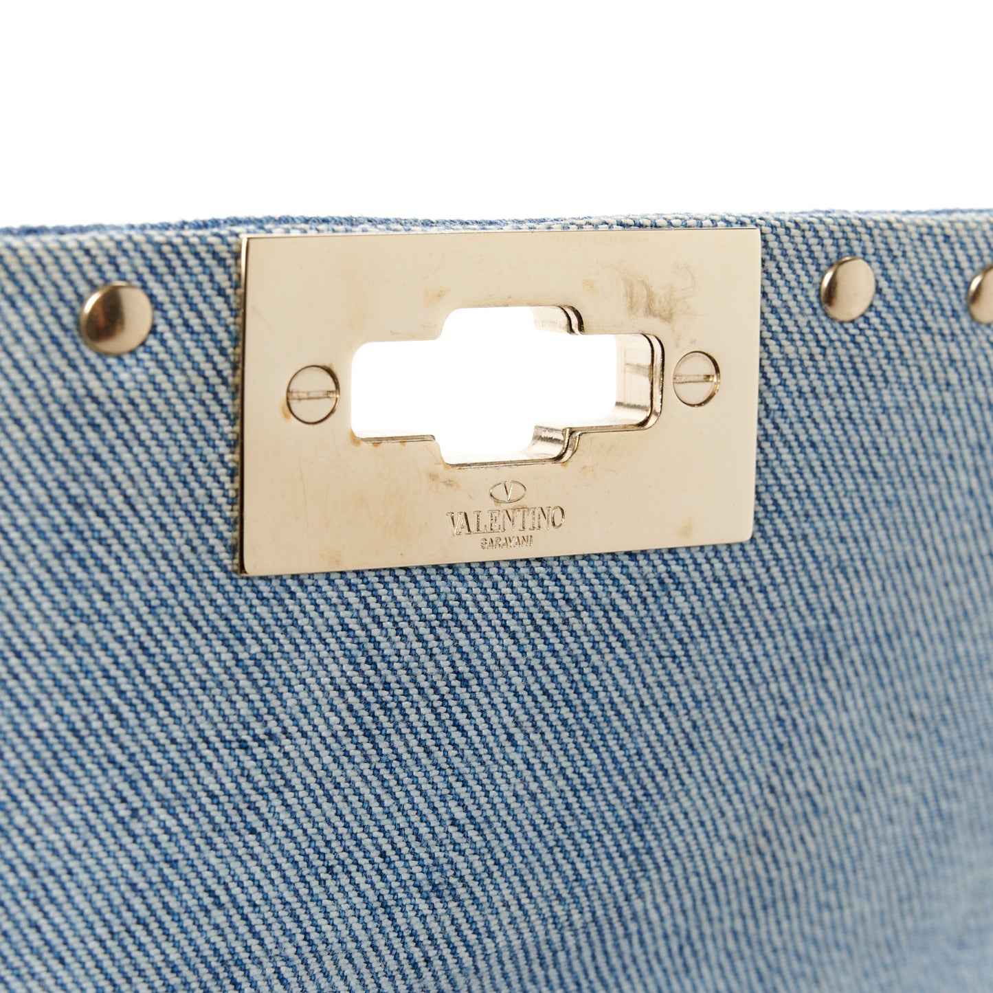 Denim Rockstud Spike Wallet on Chain Blue