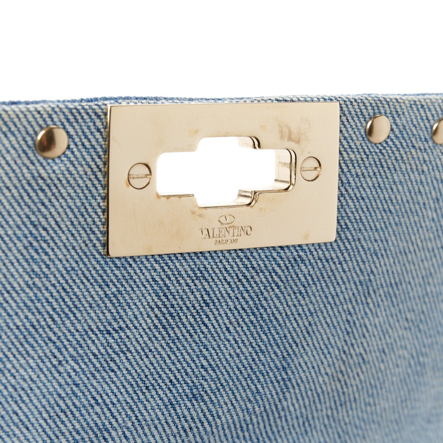 Valentino Garavani Denim Rockstud Spike Wallet on Chain Blue 7 of 10