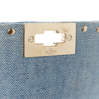 Valentino Garavani Denim Rockstud Spike Wallet on Chain Blue 7 of 10
