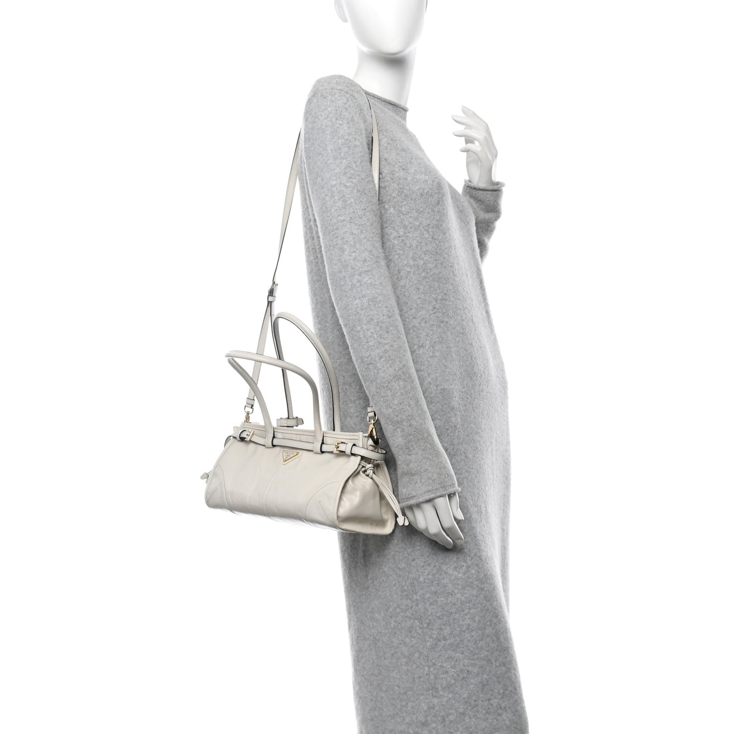 Glossy Calfskin Triangle Medium Bonnie Shoulder Bag White