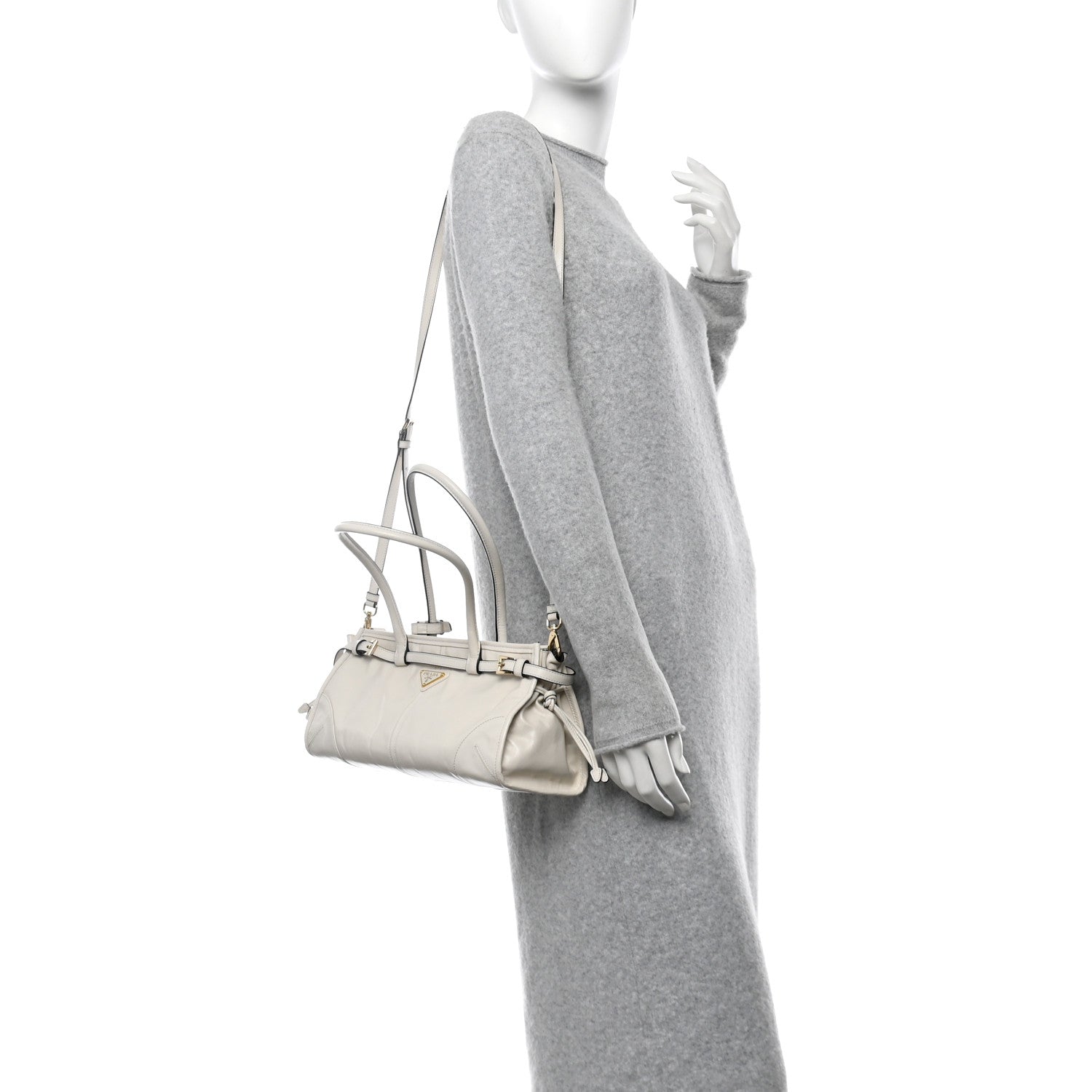 Prada Glossy Calfskin Triangle Medium Bonnie Shoulder Bag White 2 of 10