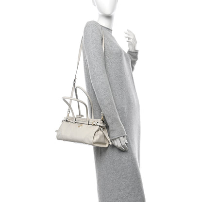 Prada Glossy Calfskin Triangle Medium Bonnie Shoulder Bag White 2 of 10