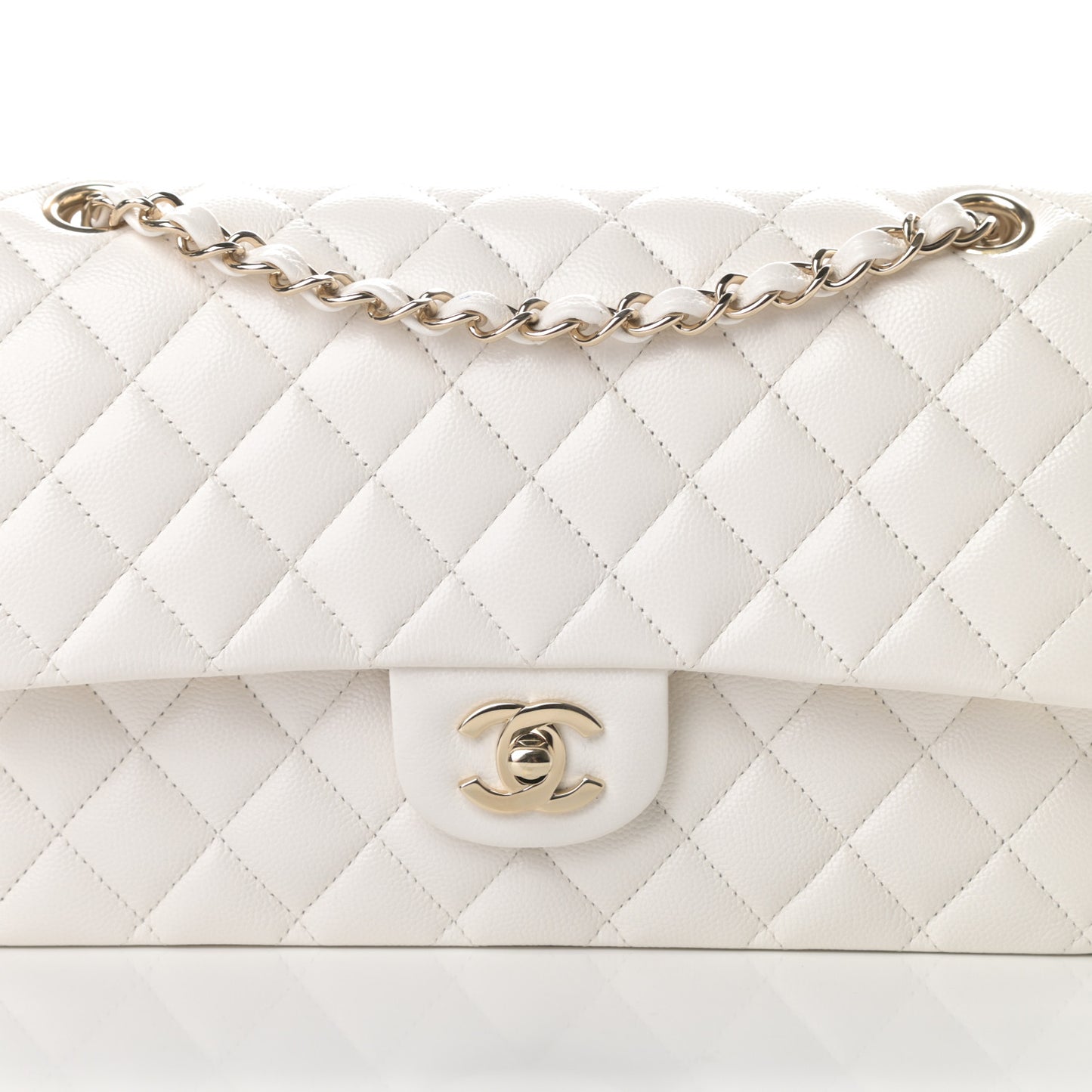 Caviar Quilted Medium Double Flap White