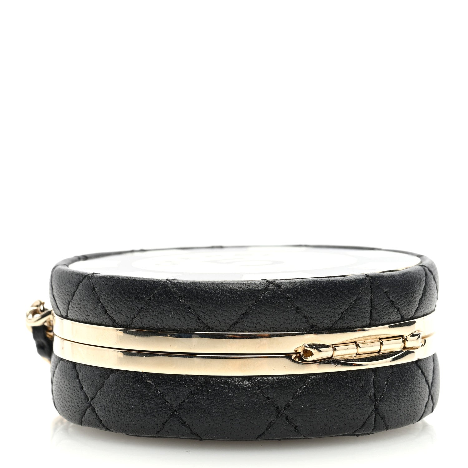 Chanel Lambskin Enamel Quilted Round Poker Chip Clutch With Chain Black White 4 of 11