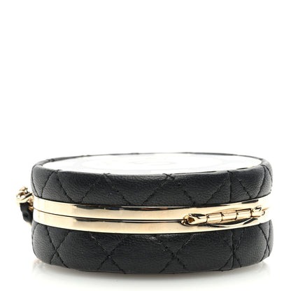 Chanel Lambskin Enamel Quilted Round Poker Chip Clutch With Chain Black White 4 of 11