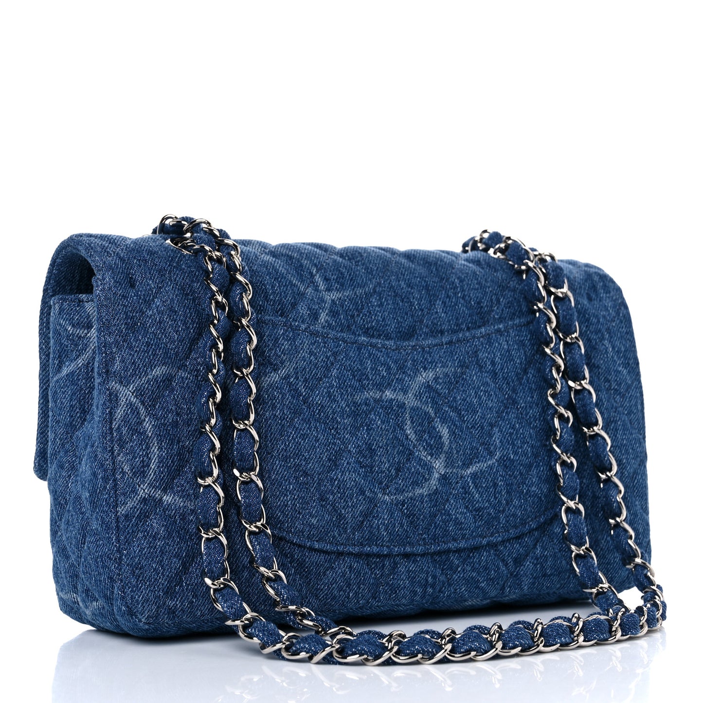 Denim Quilted CC Print Medium Single Flap Blue