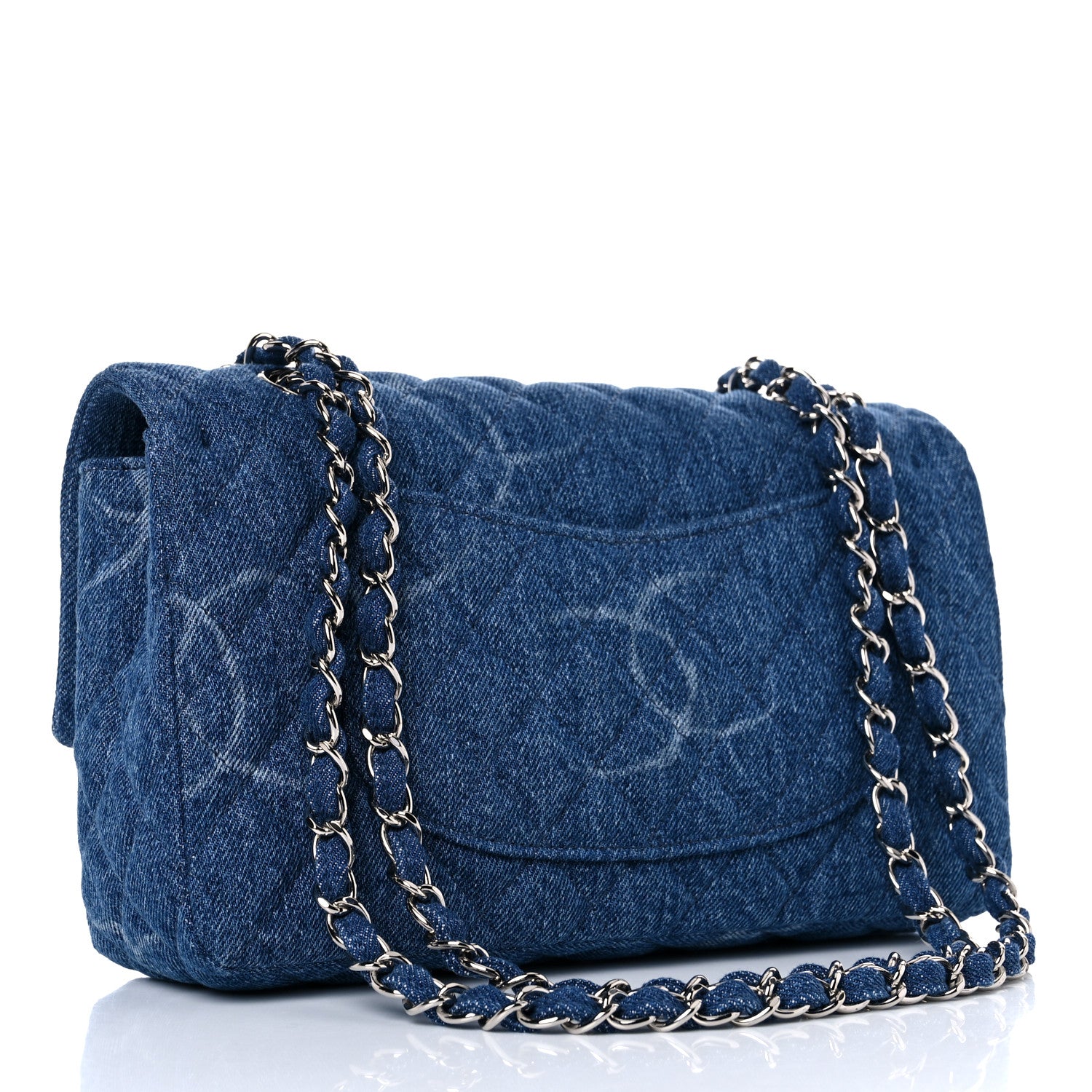 Chanel Denim Quilted CC Print Medium Single Flap Blue 3 of 10