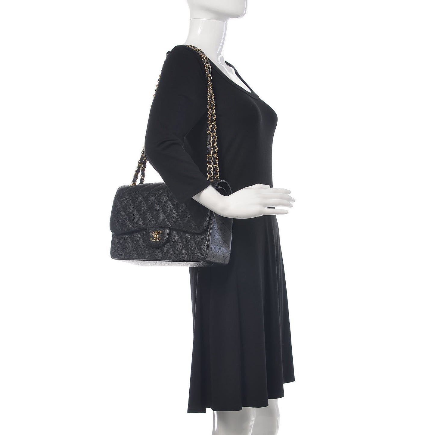 Caviar Quilted Jumbo Double Flap Black