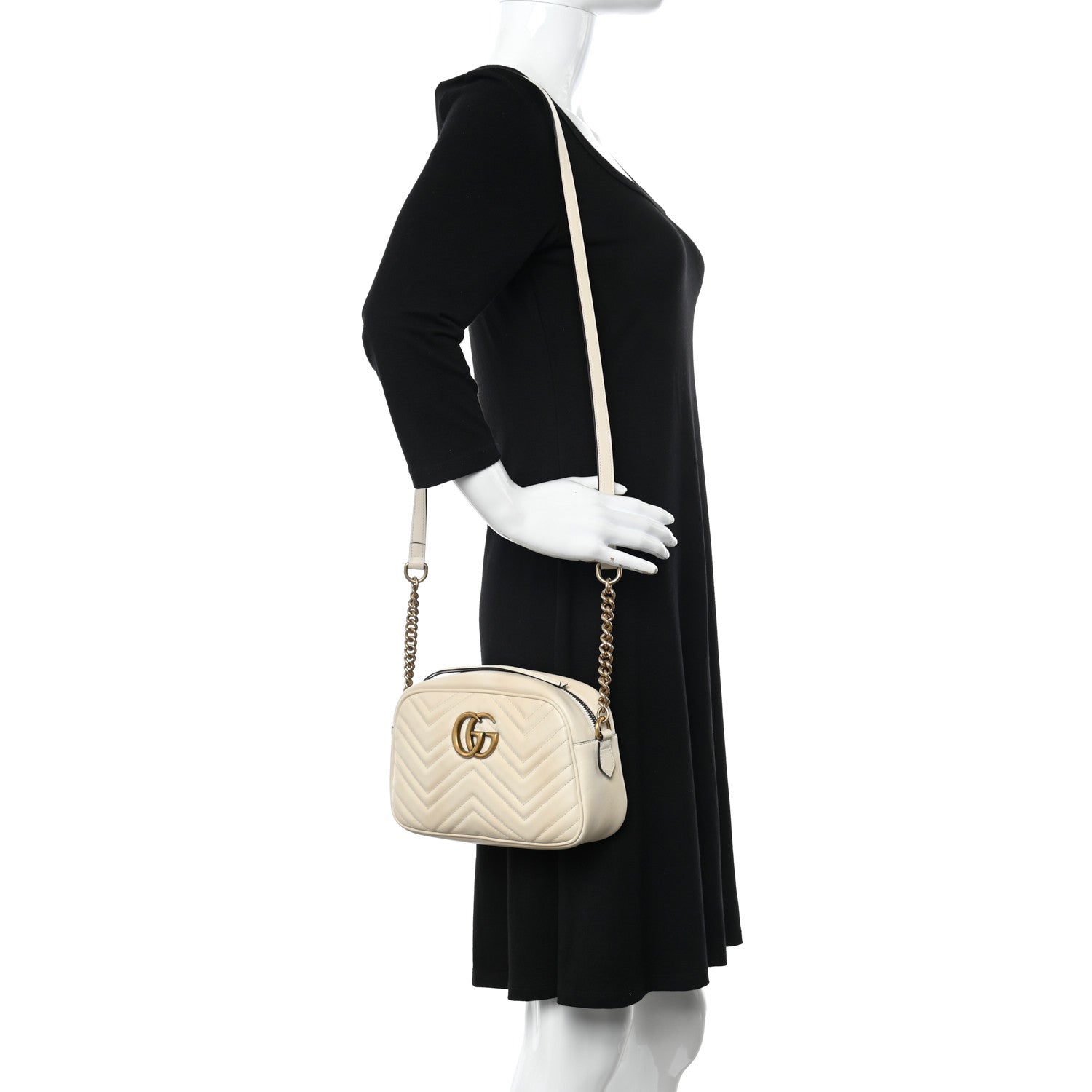 Gucci Calfskin Matelasse Small GG Marmont Chain Shoulder Bag White 2 of 15