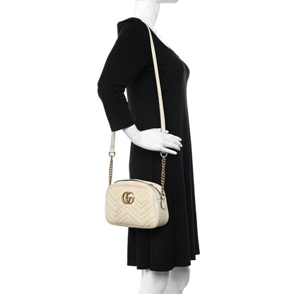 Gucci Calfskin Matelasse Small GG Marmont Chain Shoulder Bag White 2 of 15