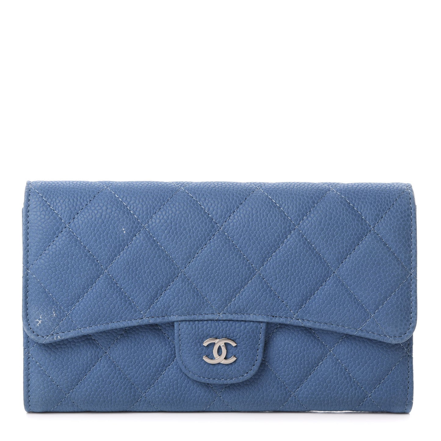 Iridescent Caviar Quilted Large Flap Wallet Blue