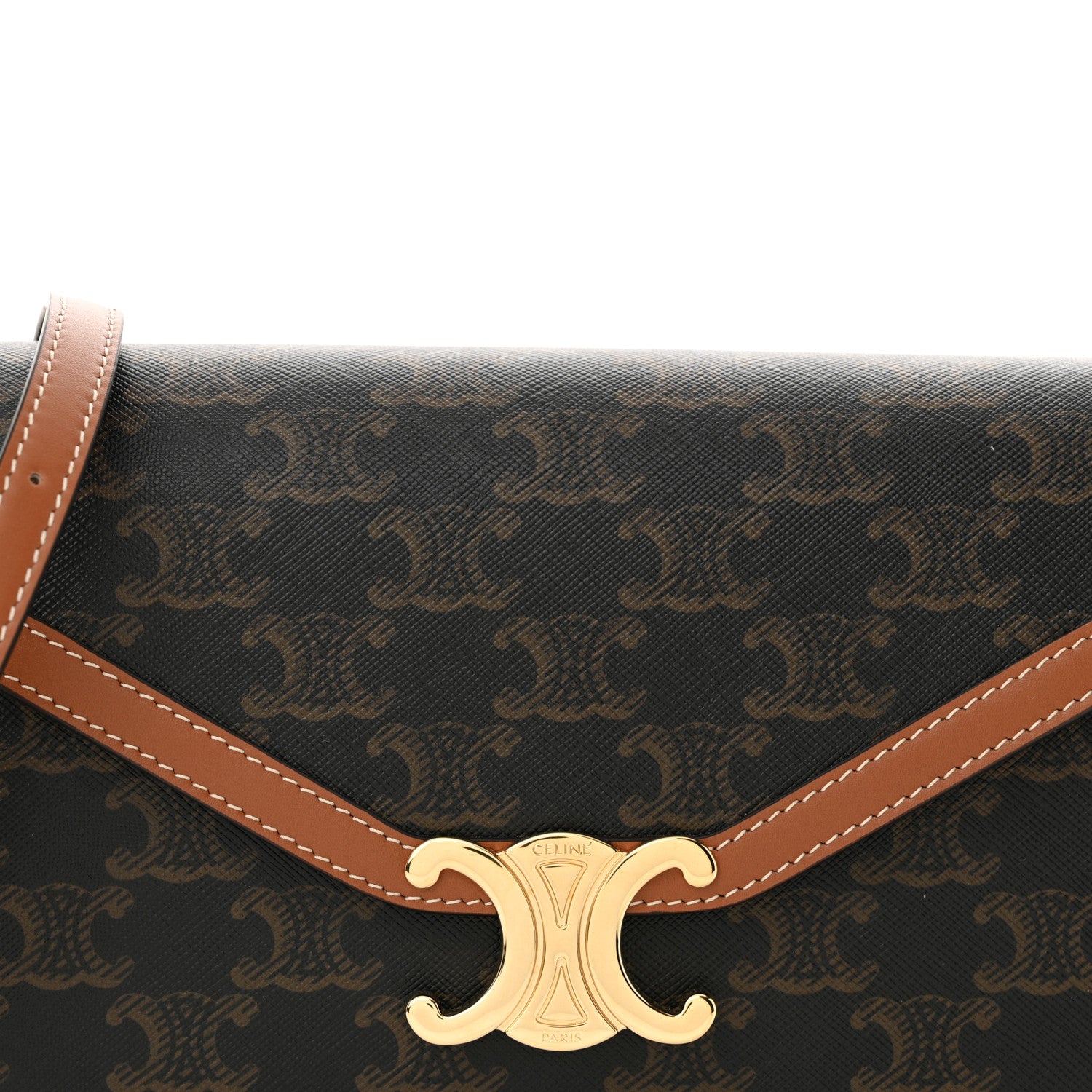 Celine Triomphe Canvas Calfskin Enveloppe Bag Tan 9 of 11