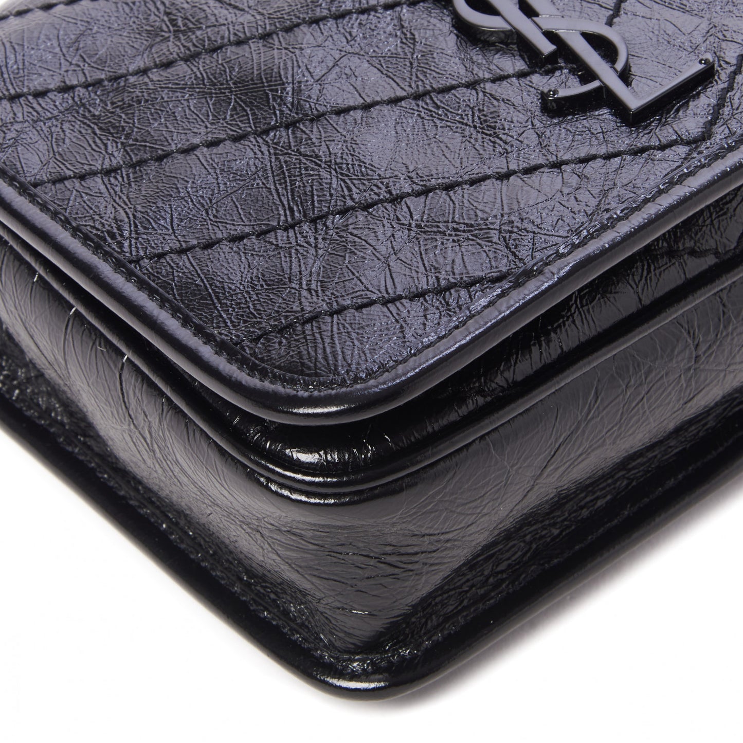 Crinkled Calfskin Matelasse Monogram Niki Chain Wallet Black