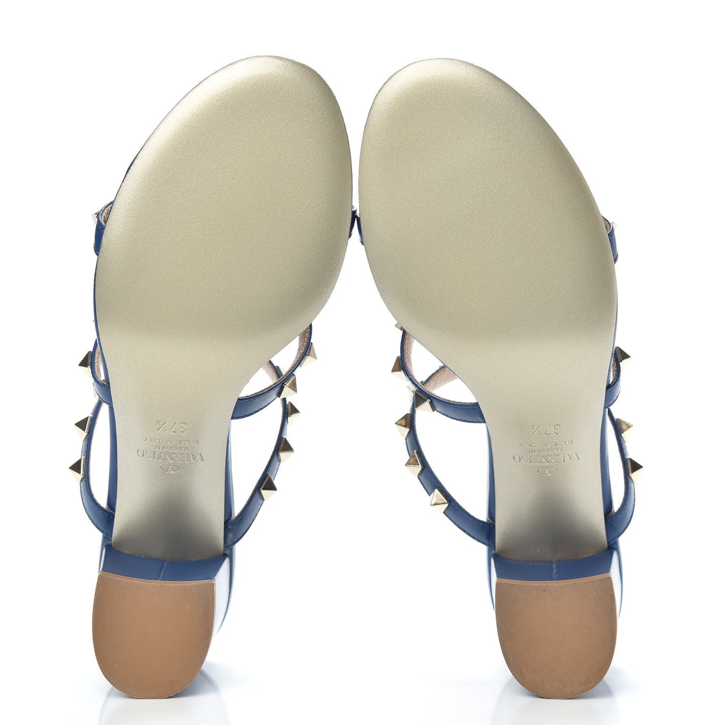 Calfskin Rockstud 60mm Caged Slide Sandals 37.5 Blu Delft