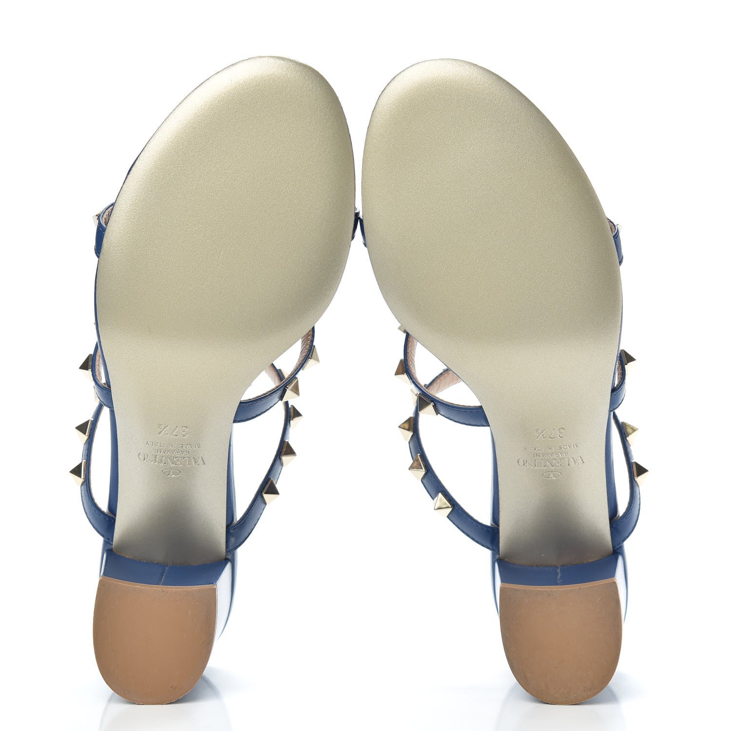 Valentino Garavani Calfskin Rockstud 60mm Caged Slide Sandals 37.5 Blu Delft 5 of 9