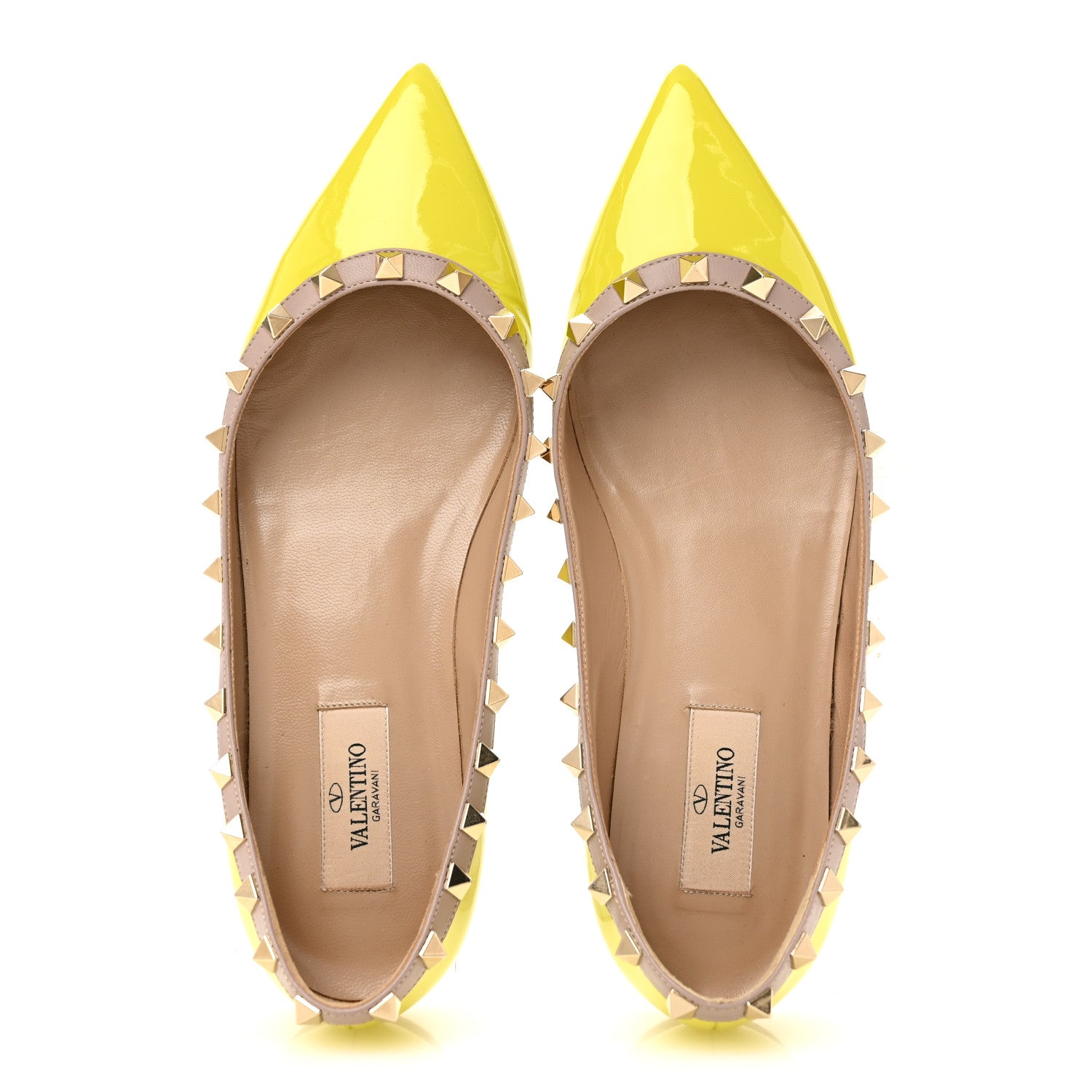 Valentino Garavani Patent Nappa Rockstud Ballerina Flats 38 Acid Yellow 2 of 9
