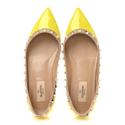 Valentino Garavani Patent Nappa Rockstud Ballerina Flats 38 Acid Yellow 2 of 9