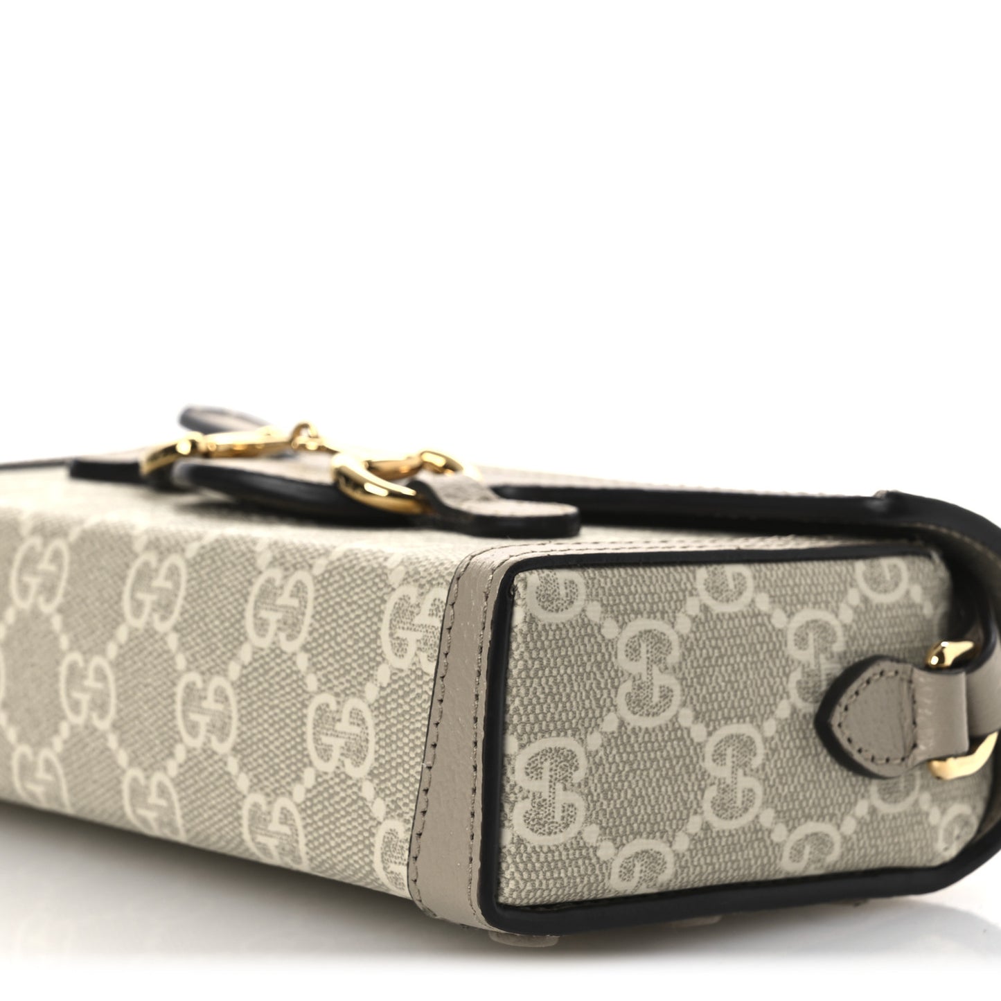 GG Supreme Monogram Textured Dollar Calfskin Mini Horsebit 1955 Shoulder Bag Beige Mystic White Oatmeal