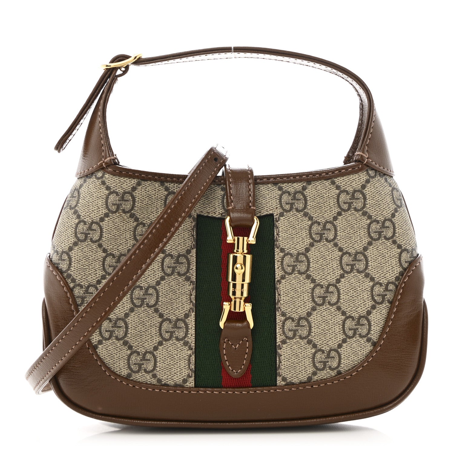 Gucci GG Supreme Monogram Azalea Calfskin Web Mini Jackie 1961 Hobo Beige Ebony Brown Sugar 1 of 10