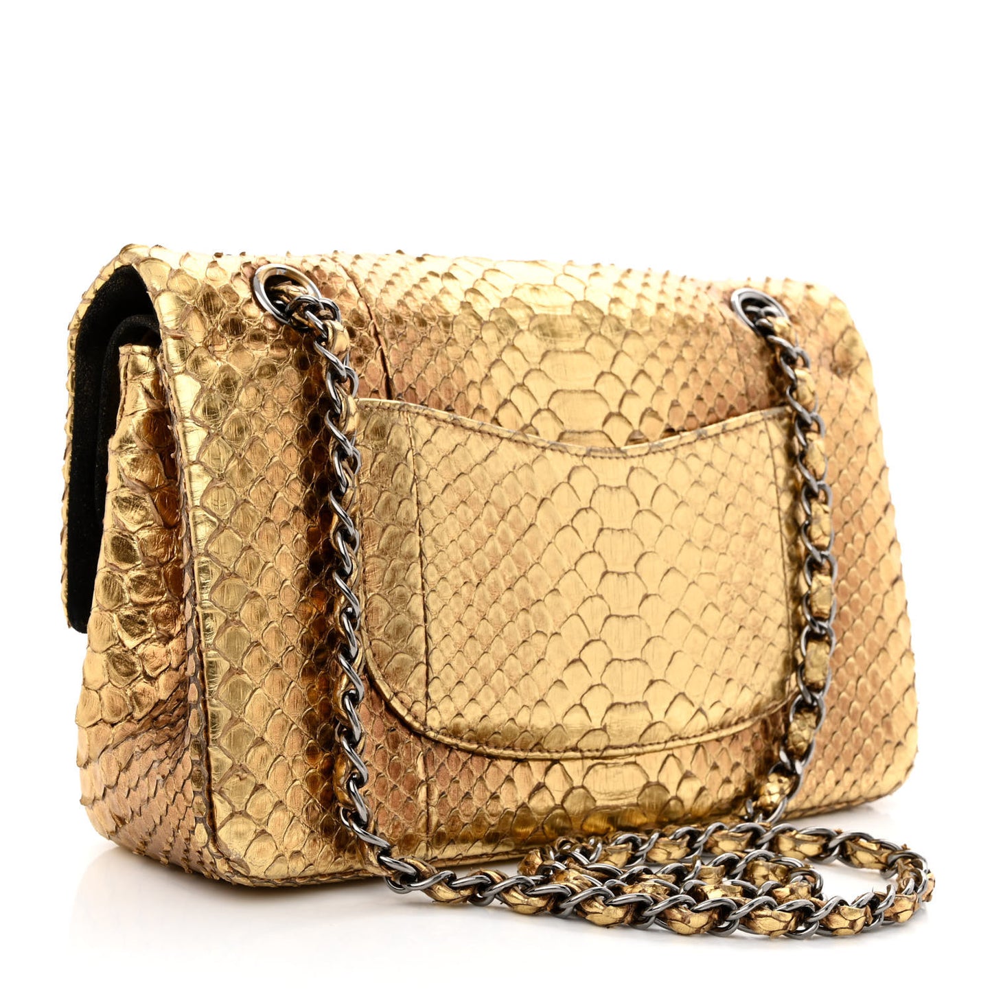 Metallic Snakeskin Medium Double Flap Gold