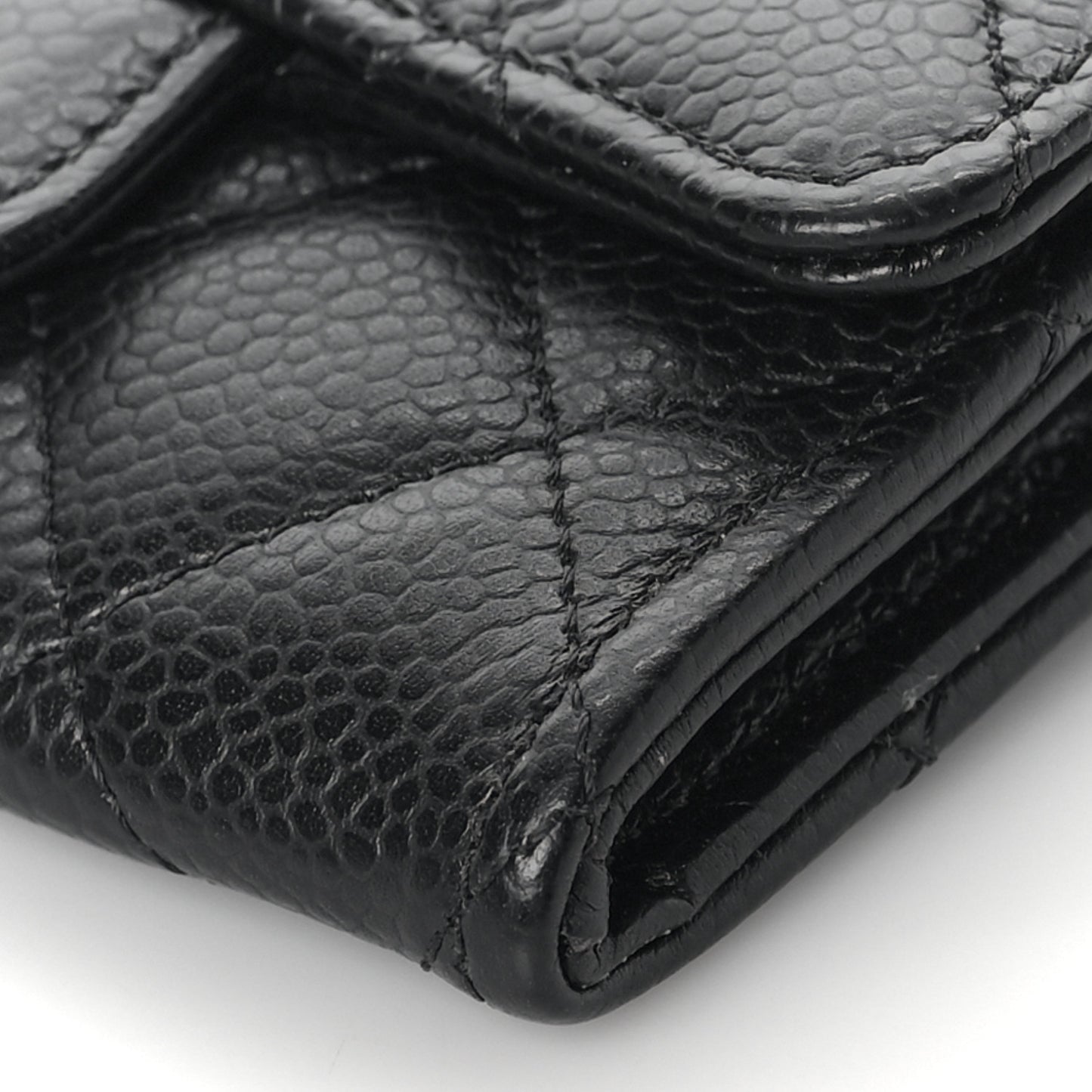 Caviar Quilted Flap Card Holder Wallet Black