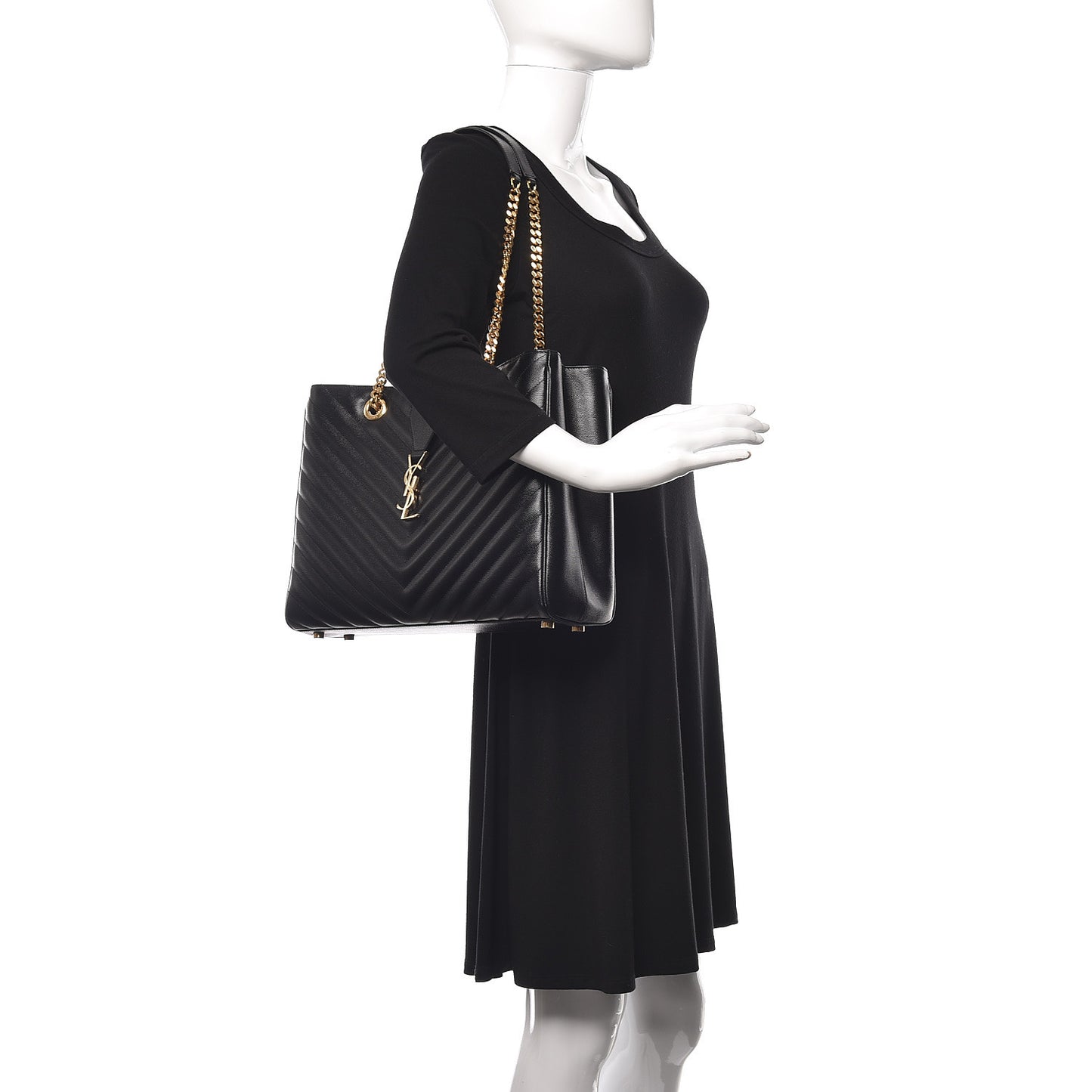 Grain De Poudre Matelasse Chevron Monogram Shopping Bag Black