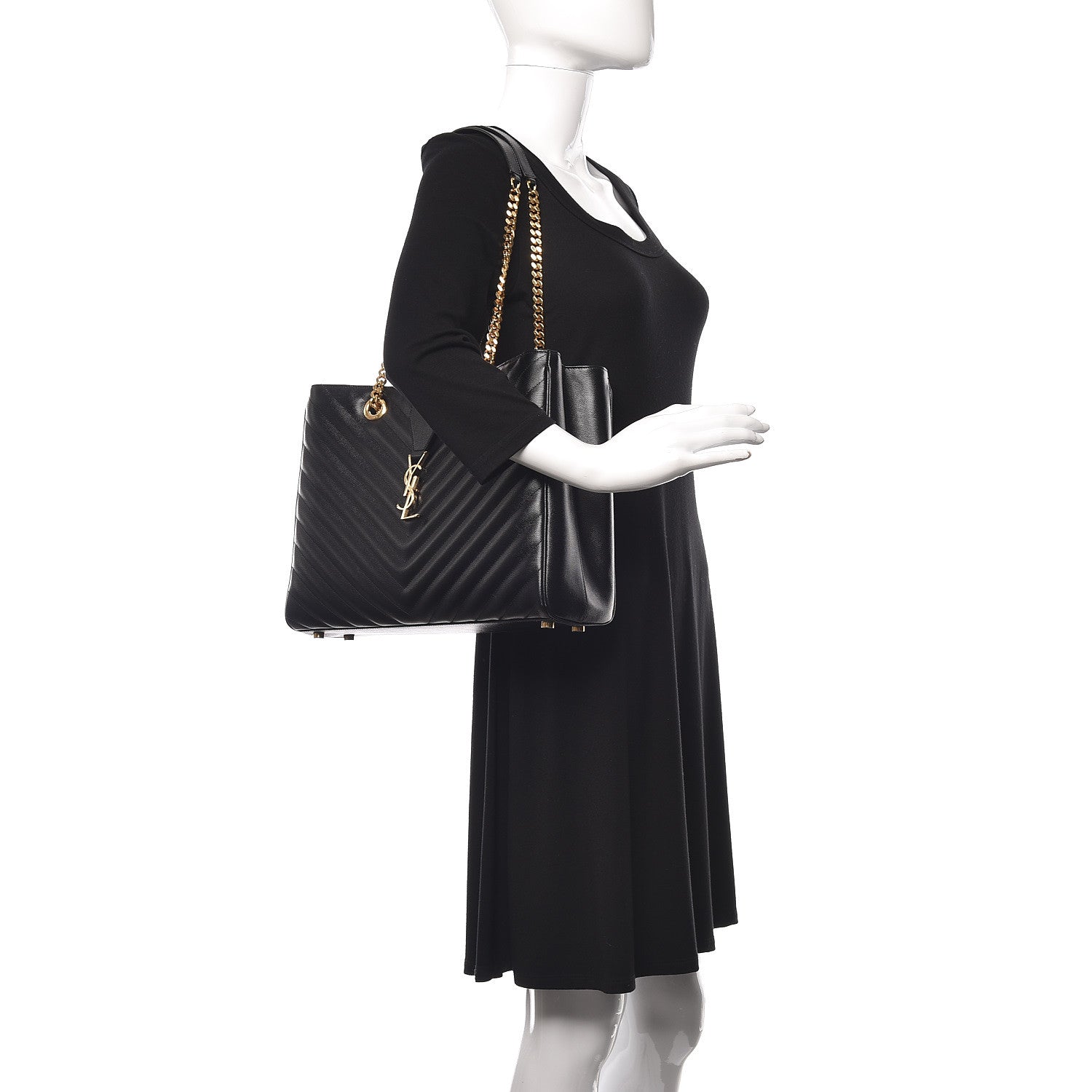 Saint Laurent Grain De Poudre Matelasse Chevron Monogram Shopping Bag Black 2 of 11