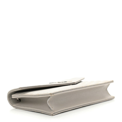 Saint Laurent Grain De Poudre Matelasse Chevron Monogram Envelope Chain Wallet Granite 3 of 12
