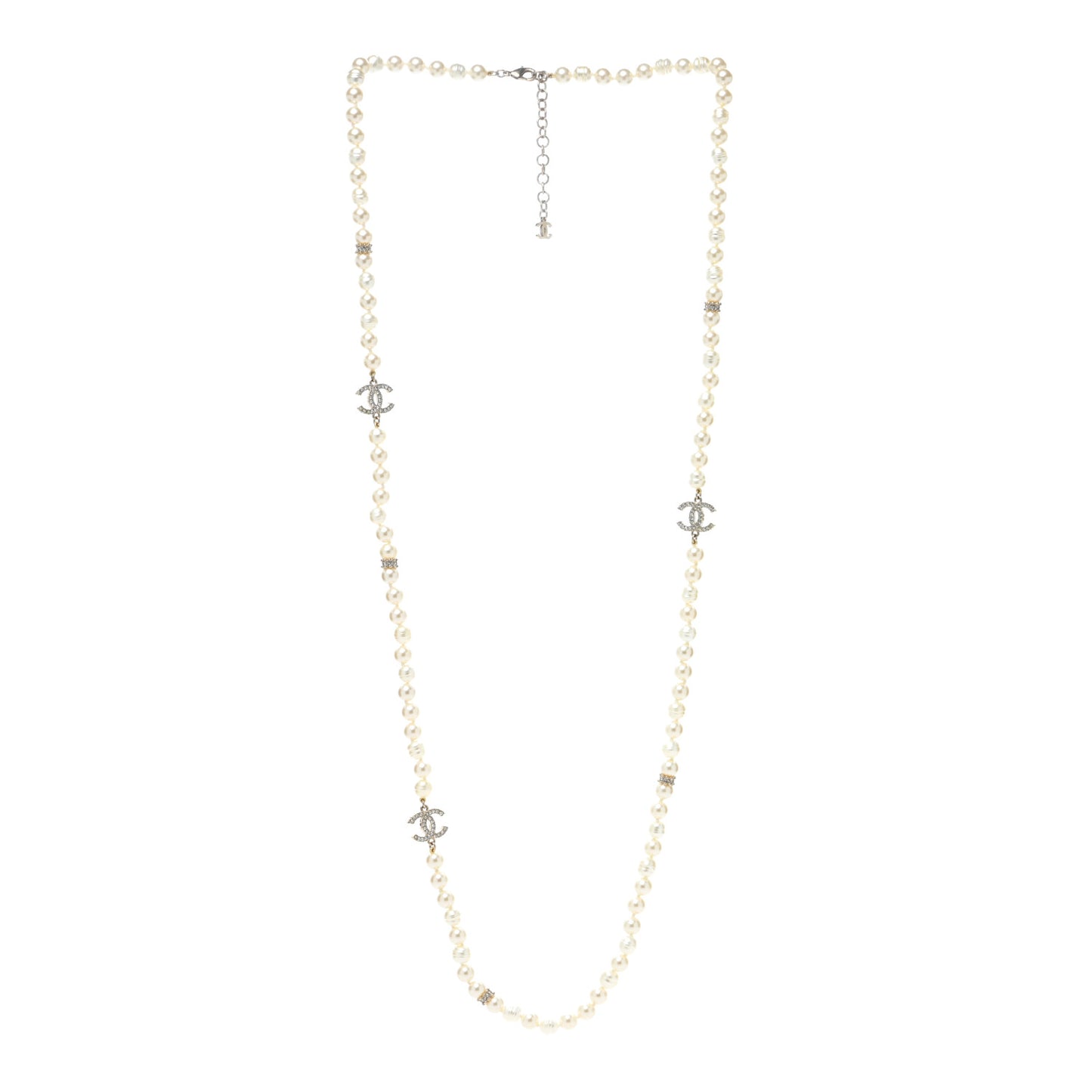 Pearl Crystal CC Long Necklace Gold