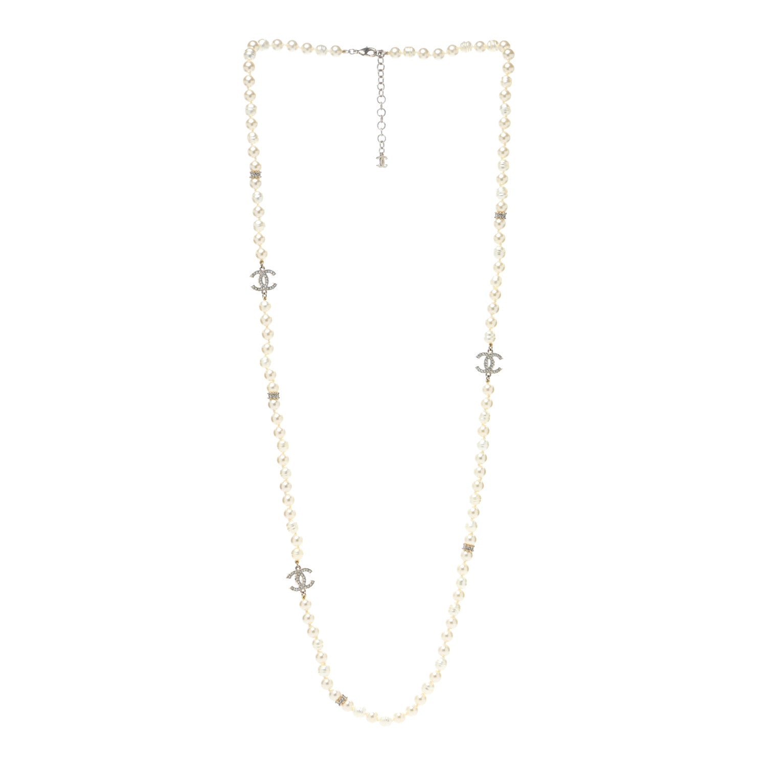 Chanel Pearl Crystal CC Long Necklace Gold 2 of 5