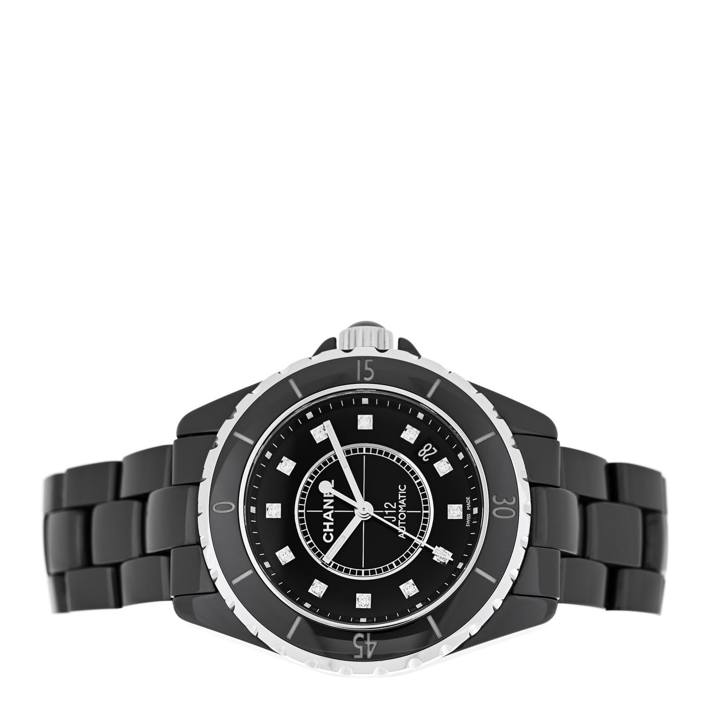 Stainless Steel Ceramic Diamond 38mm J12 Automatic Watch Black