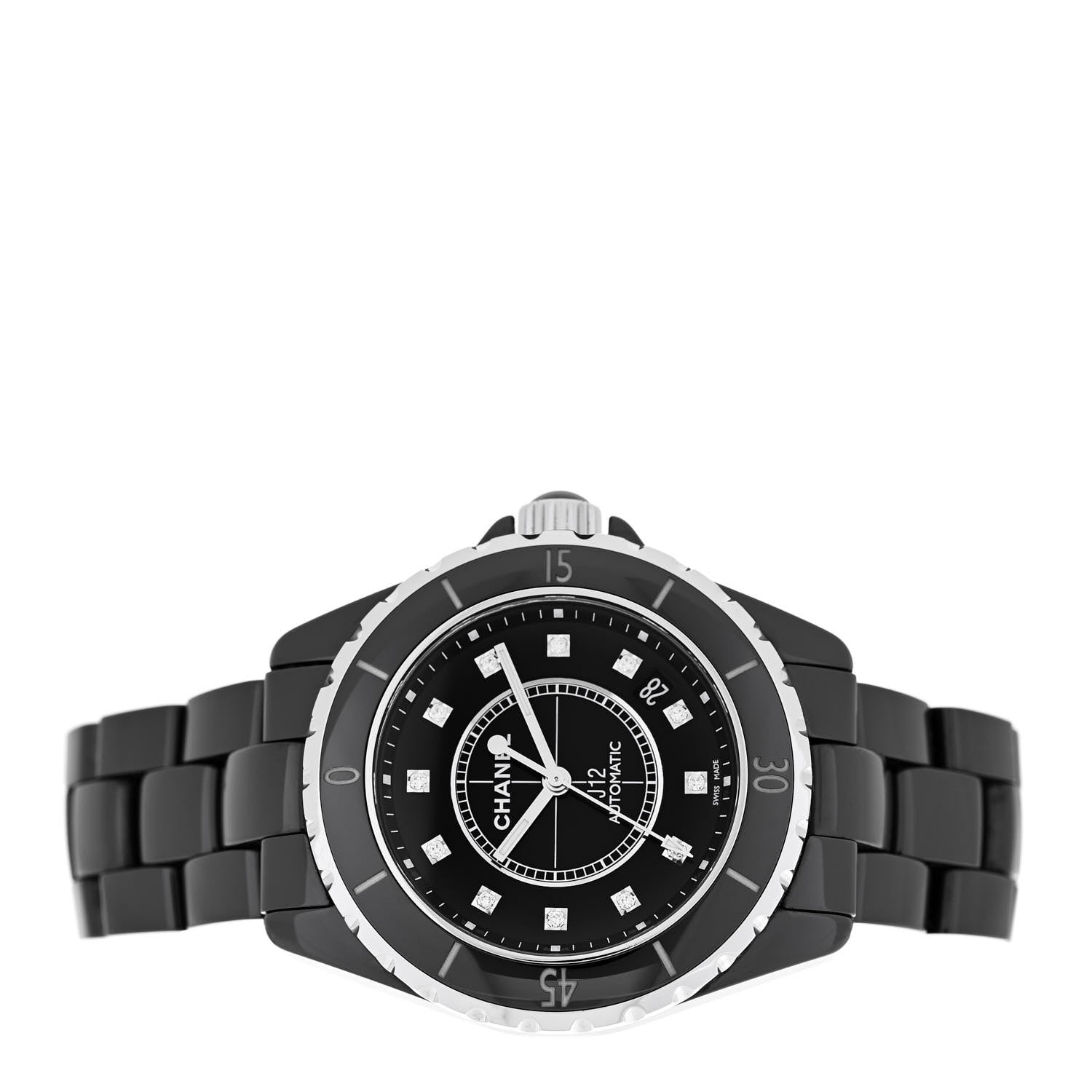 Chanel Stainless Steel Ceramic Diamond 38mm J12 Automatic Watch Black 2 of 4