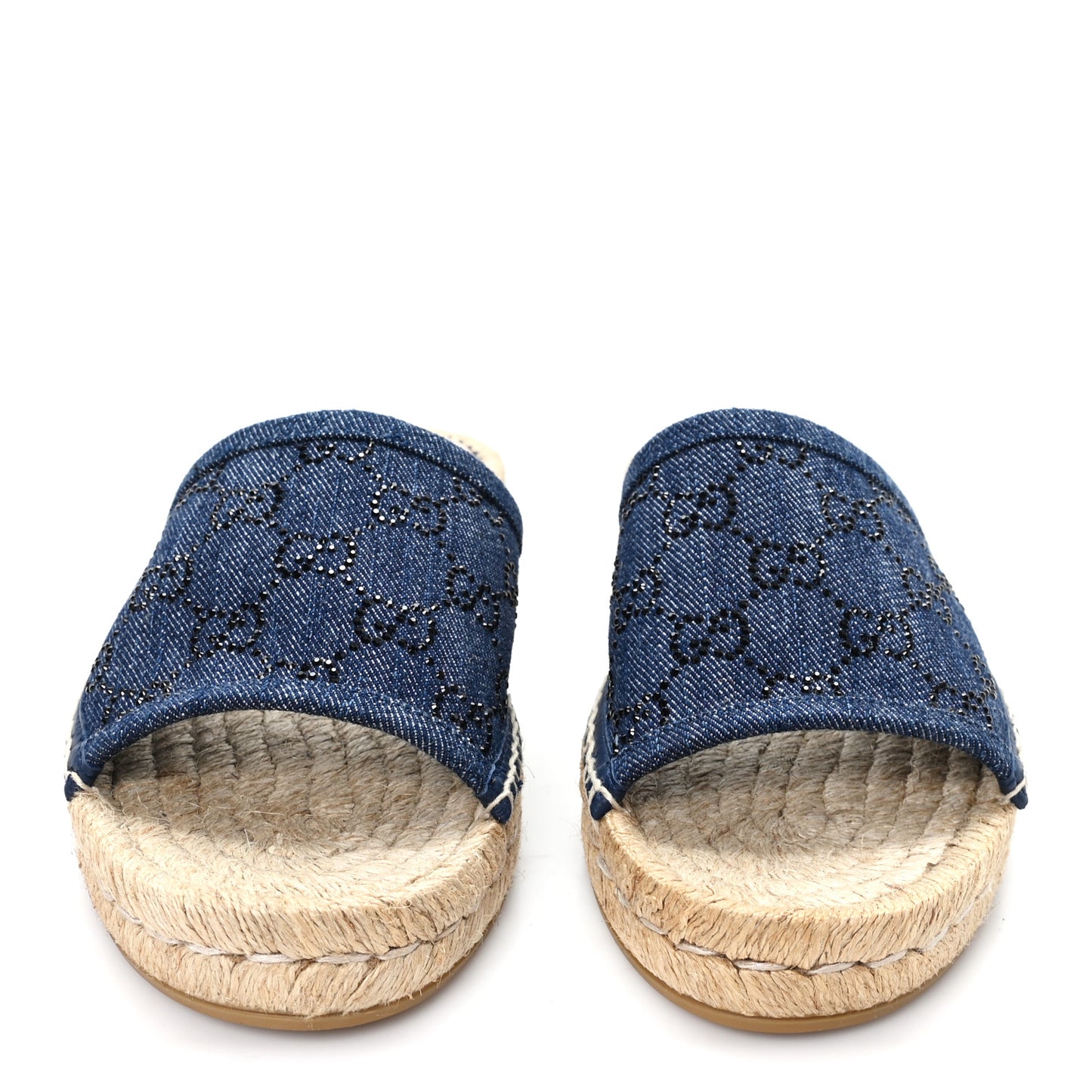 Denim Crystals GG Monogram Espadrille 20mm Slide Sandals 39 Denim