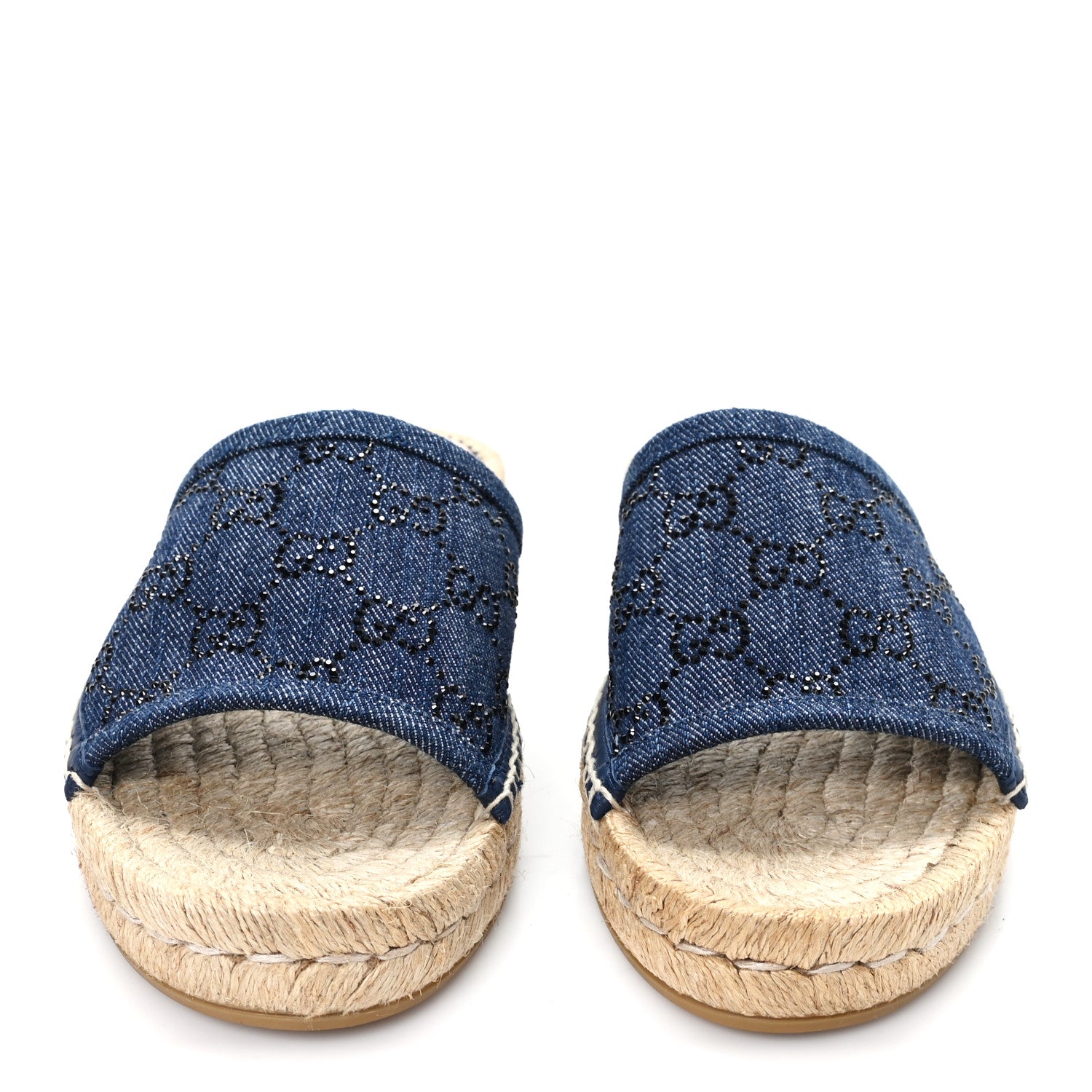 Gucci Denim Crystals GG Monogram Espadrille 20mm Slide Sandals 39 Denim 3 of 10
