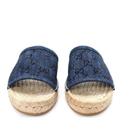 Gucci Denim Crystals GG Monogram Espadrille 20mm Slide Sandals 39 Denim 3 of 10