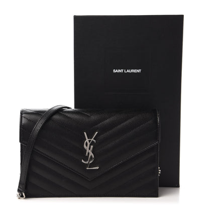 Saint Laurent Grain De Poudre Matelasse Chevron Monogram Envelope Chain Wallet Black 10 of 10