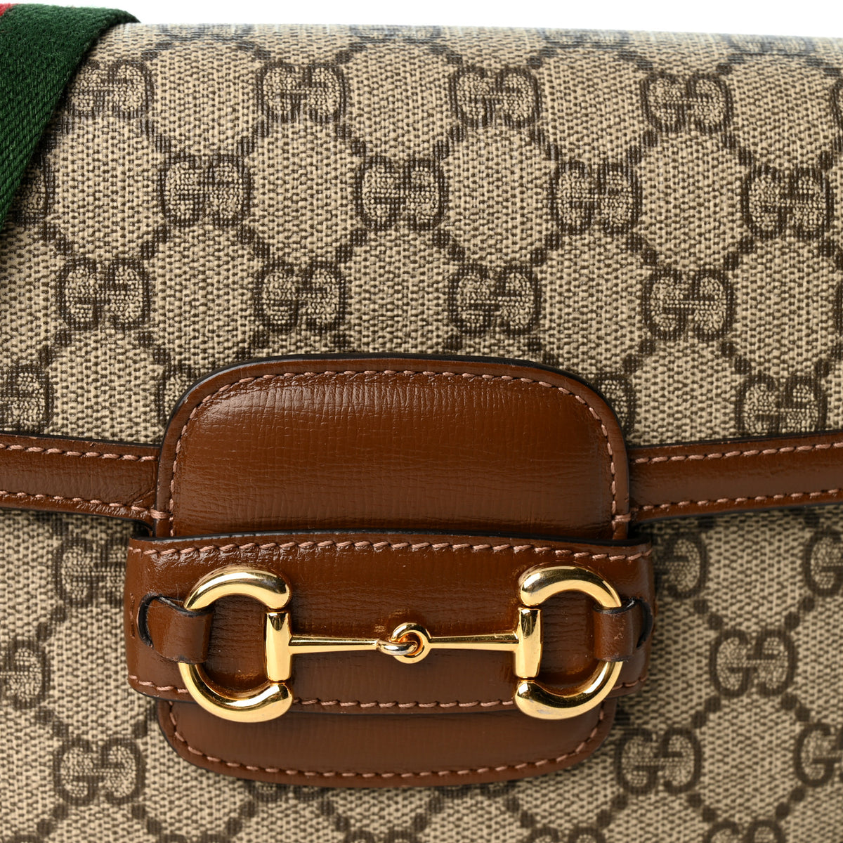 GG Supreme Monogram Web Mini Horsebit 1955 Shoulder Bag Beige Brown Sugar