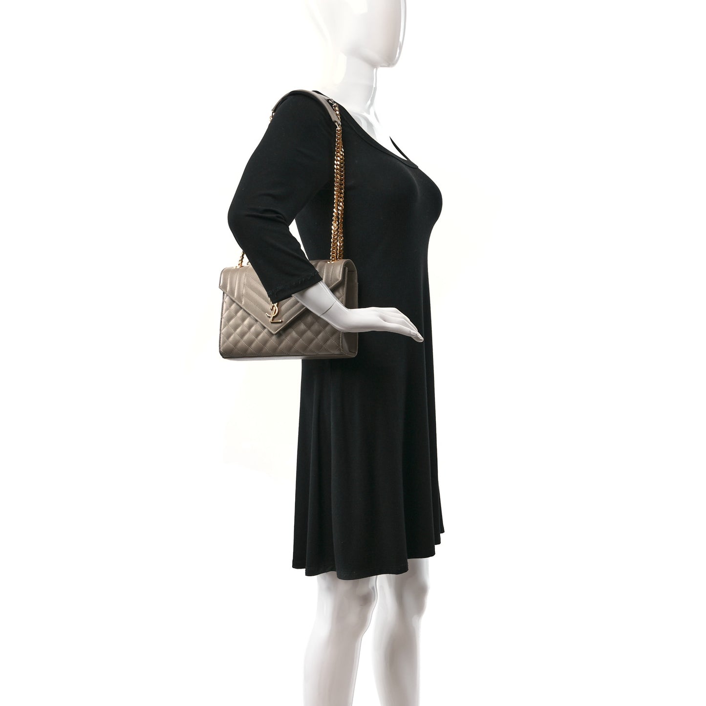 Grain De Poudre Textured Mixed Matelasse Medium Triquilt Monogram Satchel Dark Beige