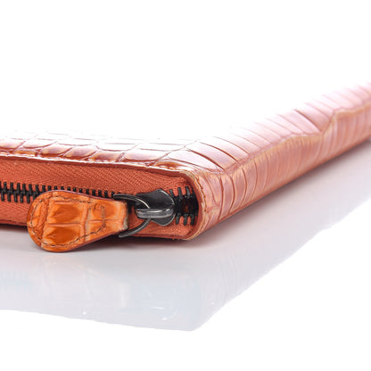 Bottega Veneta Shiny Crocodile Zip Around Wallet Orange 17 of 20