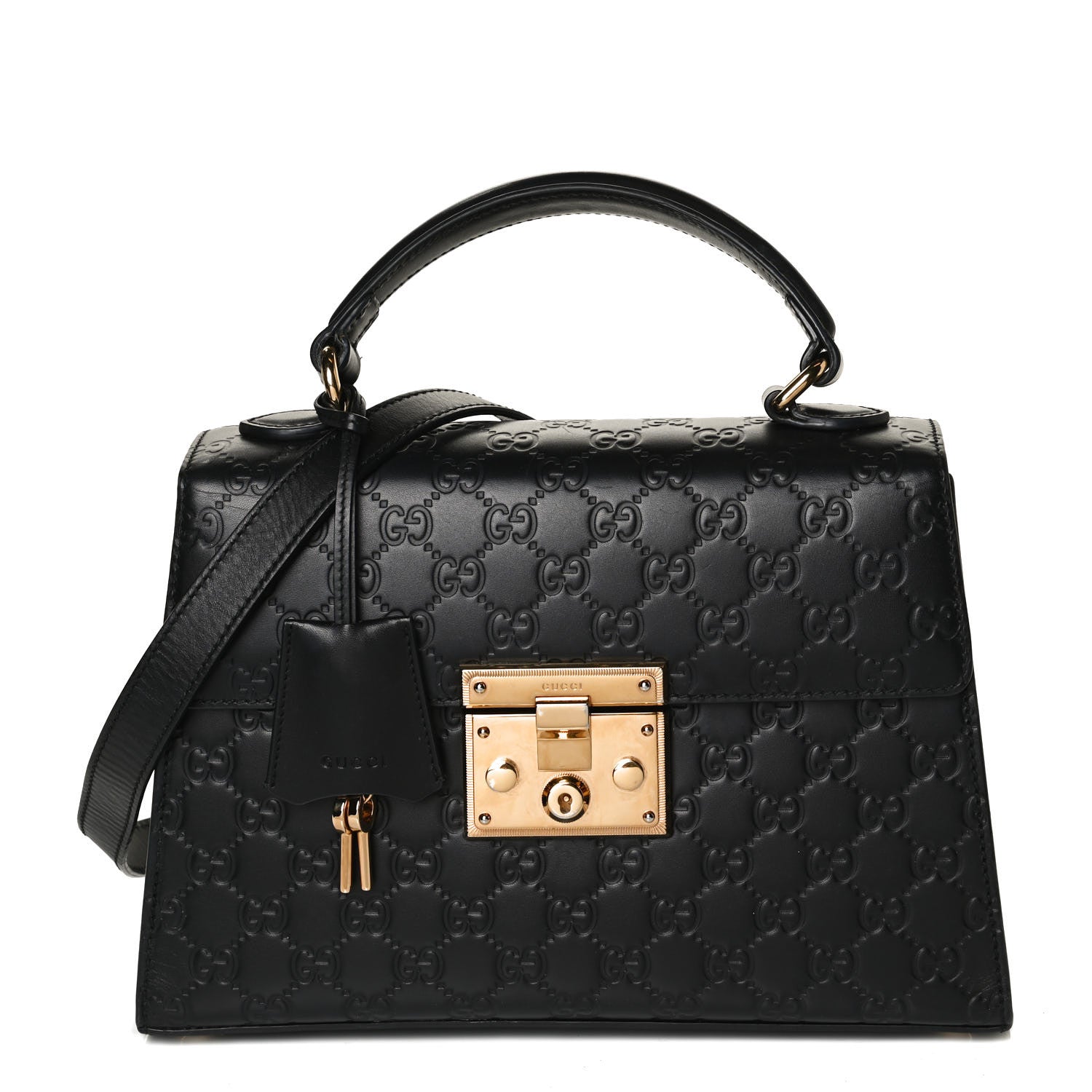 Gucci Guccissima Signature Small Padlock Top Handle Bag Black 1 of 18