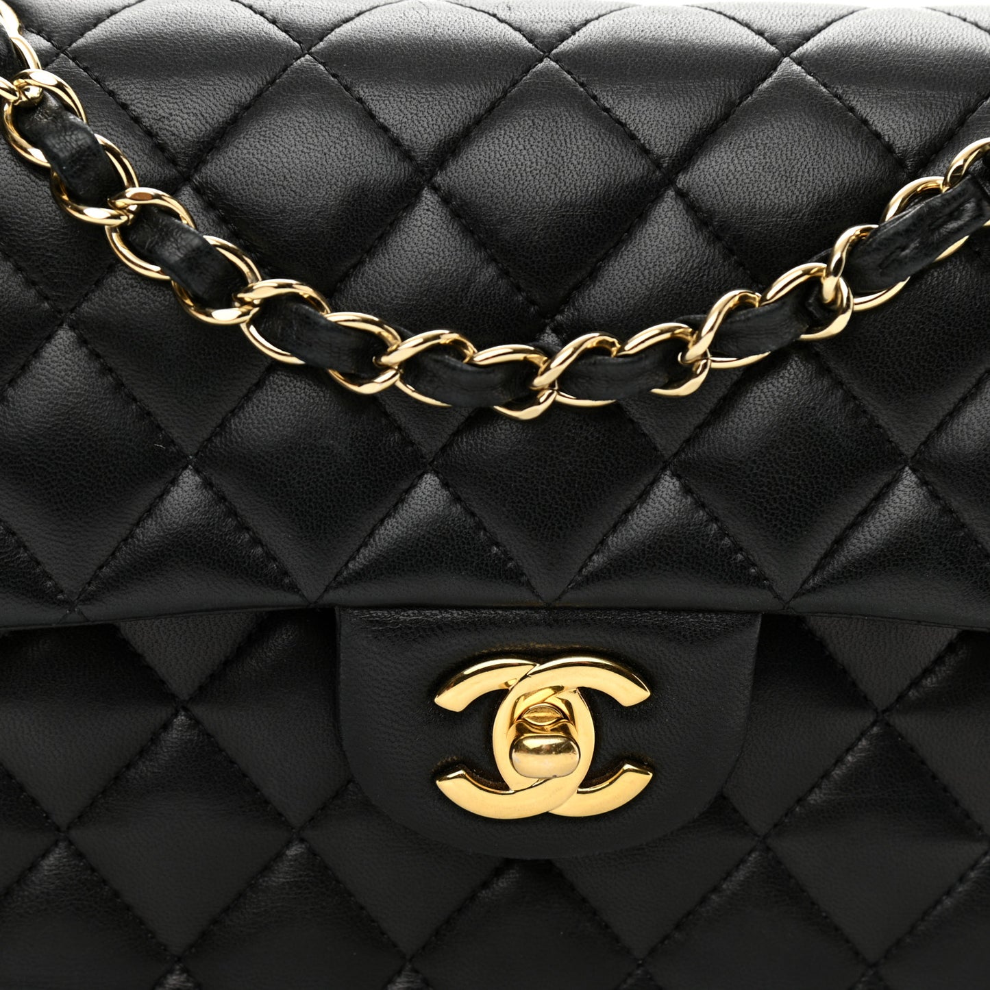 Lambskin Quilted Small Double Flap Black