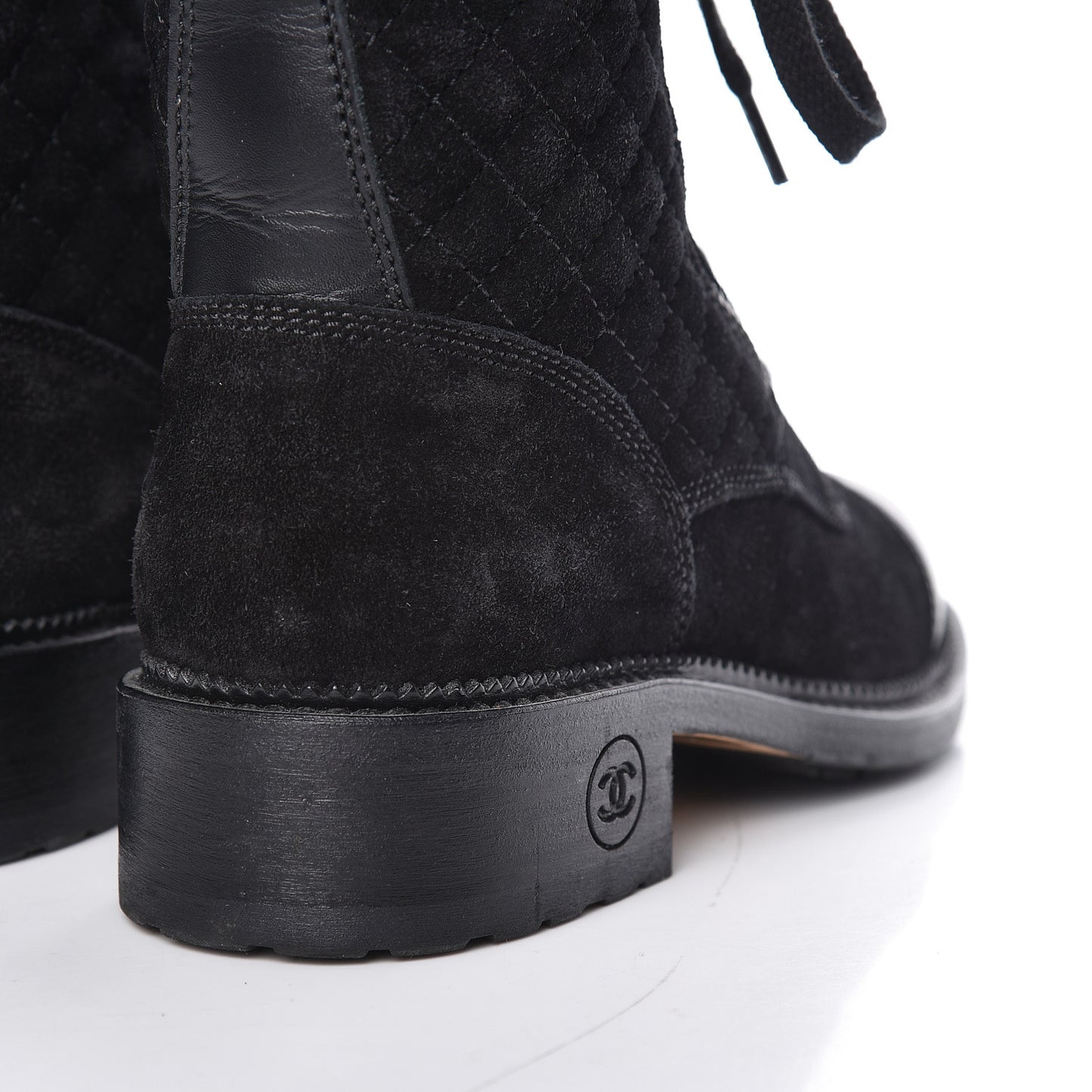Suede Quilted CC Lace Up Combat Boots 37 Black