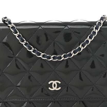 Chanel Patent Quilted Wallet On Chain WOC Navy Blue 16 of 21