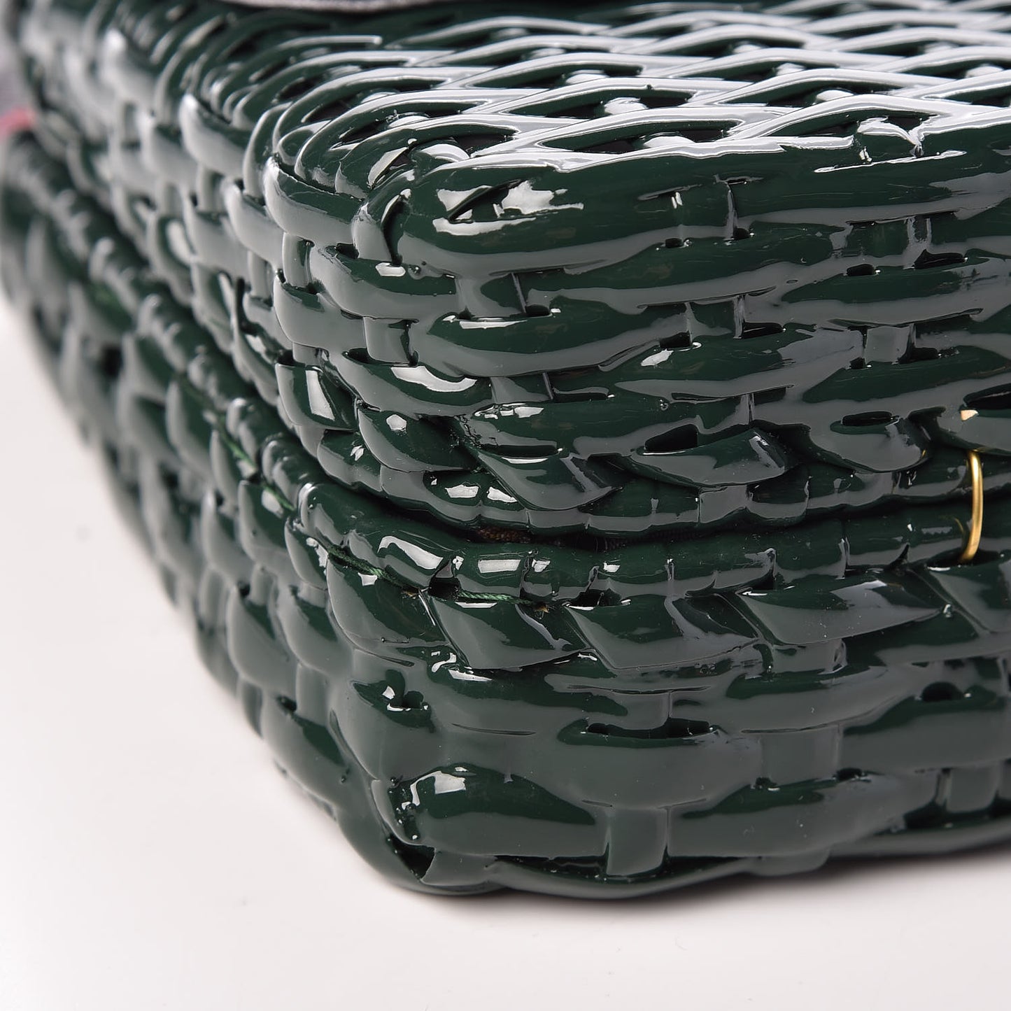 Glazed Wicker Stripe Small Cestino Shoulder Bag Green
