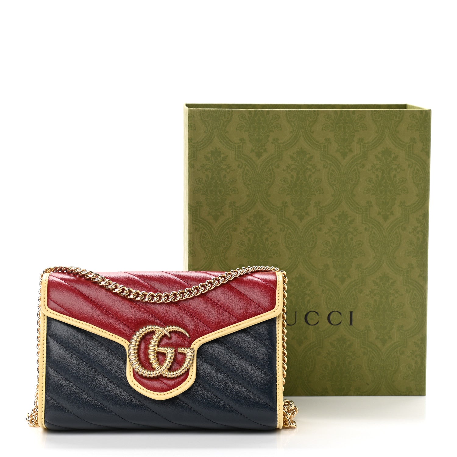 Gucci Azalea Calfskin Matelasse Diagonal Torchon GG Marmont Chain Wallet Blue Agata New Cherry Red Butter 13 of 13