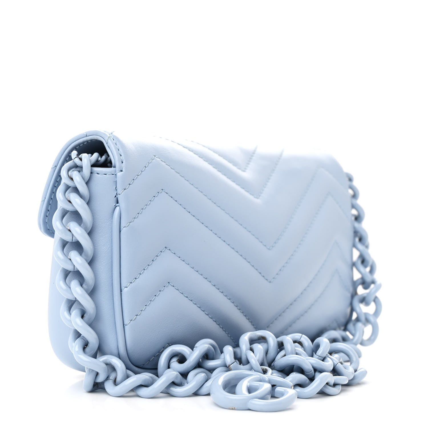 Gucci Calfskin Matelasse Monochrome GG Marmont Chain Belt Bag Porcelain Light Blue 3 of 11