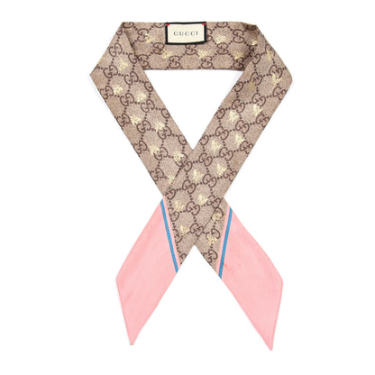 Gucci Silk Twill GG Monogram GG Bee Neck Bow Scarf Roseate Sky Blue 1 of 4