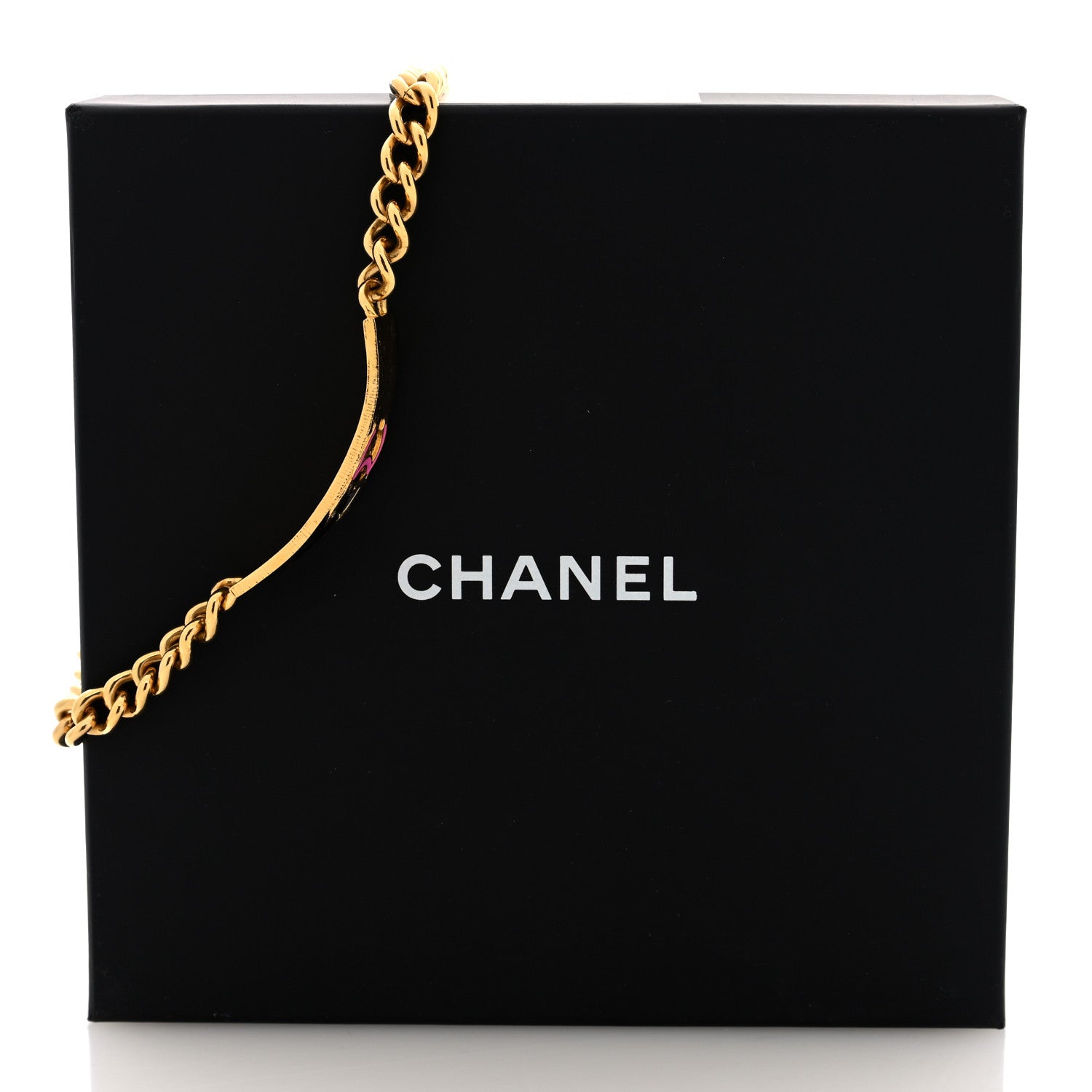 Chanel Metal Enamel CC ID Choker Necklace Gold Black Pink 5 of 5