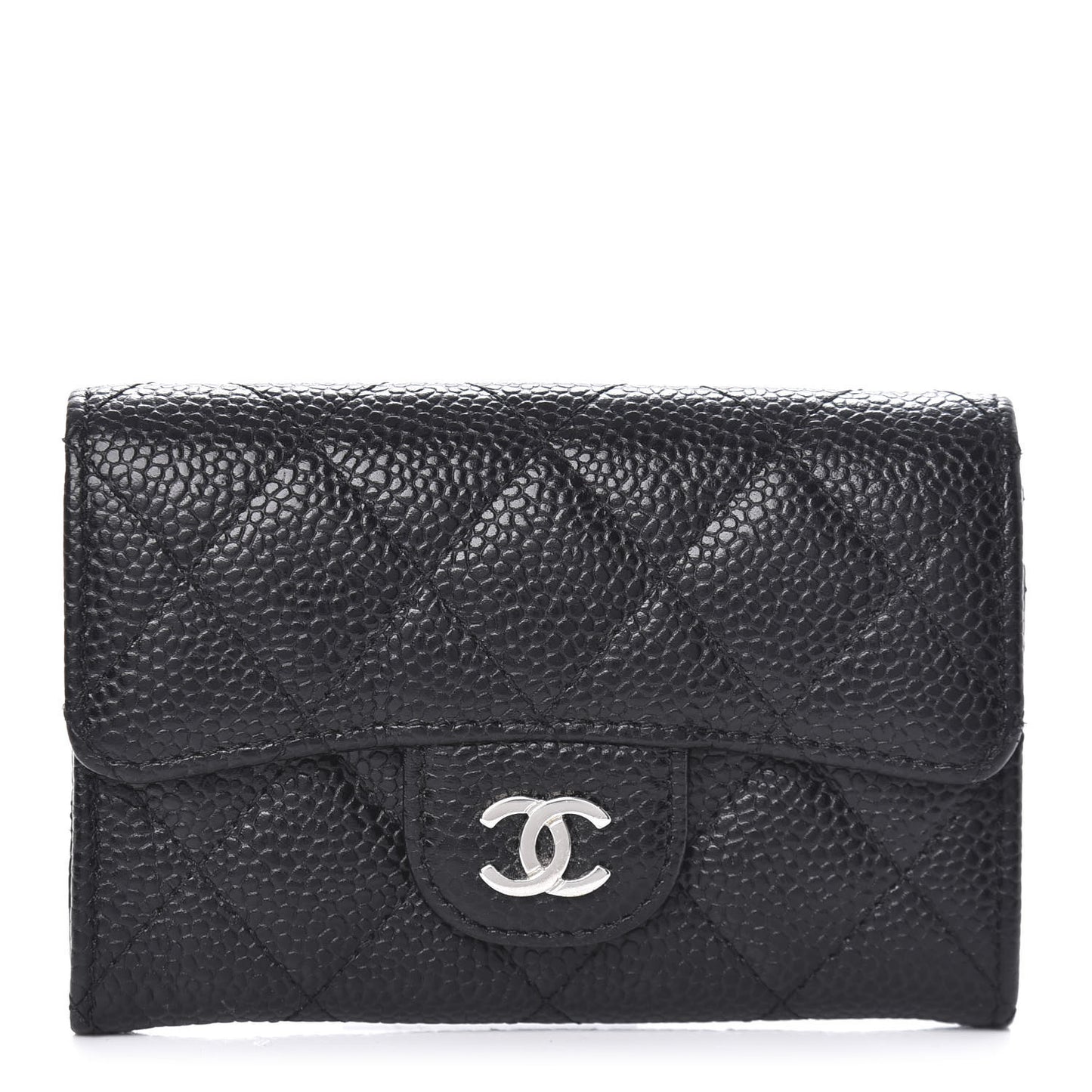 Caviar Quilted Flap Card Holder Black